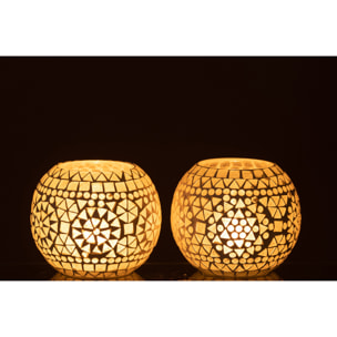 J-Line bougeoir Mosaïque Eki - verre - blanc - large - 2 pcs