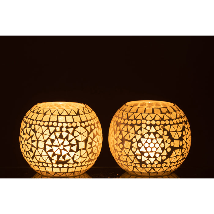 J-Line bougeoir Mosaïque Eki - verre - blanc - large - 2 pcs