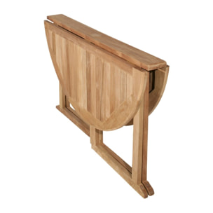 FUN - SALON DE JARDIN EN BOIS TECK 4/6 pers : Ensemble de jardin - 1 Table ronde à rabats papillon diam 120 cm et 4 chaises