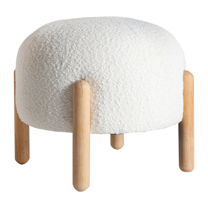 Reposapiés de algodón bouclé en color blanco de 43x43x36cm