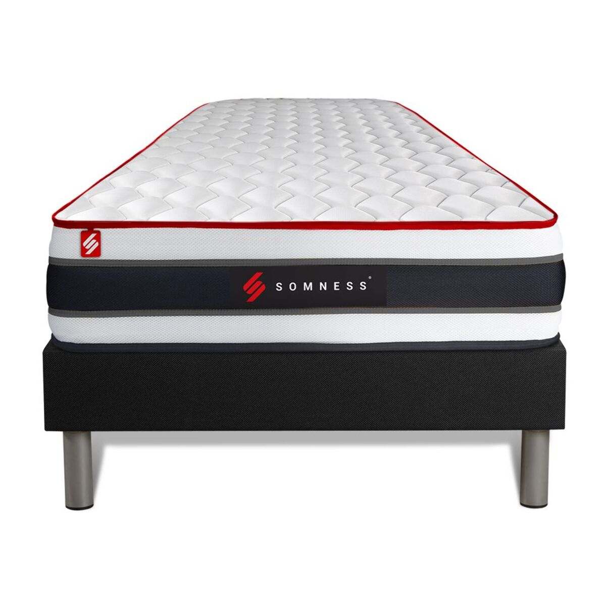 Ensemble - Matelas Ressorts ensachés et mémoire de forme 22cm d'épaisseur - 3 zones de confort - Confort ferme - Sommier tapissier monobloc - 1 place