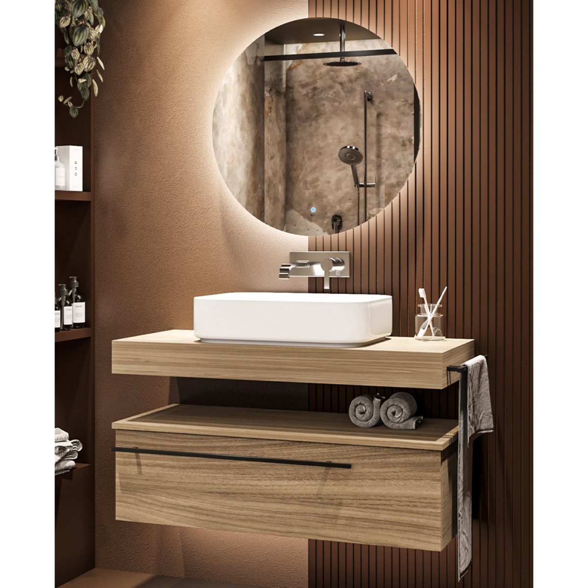 MOBILE DA BAGNO RIFLESSO 100 PORO NOCE - 6 PEZZI
