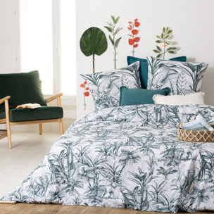 Parure de lit imprimé "Jouy" - coton - vert cèdre - 240x220 cm