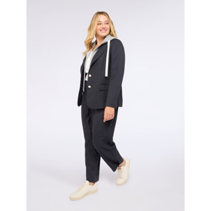 Fiorella Rubino - Blazer gessato con cappuccio in felpa staccabile - Blu