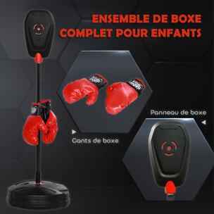 Punching ball enfant - sac de frappe enfant - hauteur réglable - base lestage, 2 gants inclus - rouge noir