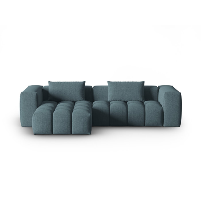 Canapé d'angle gauche modulable "Lorella" 3 places en tissu structurel bleu clair
