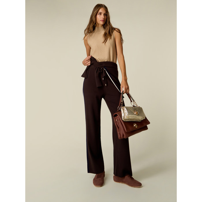 Oltre - Pantaloni palazzo in maglia - Marrone