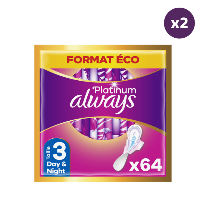 2x64 Serviettes Hygiéniques Always Platinum - Nuit