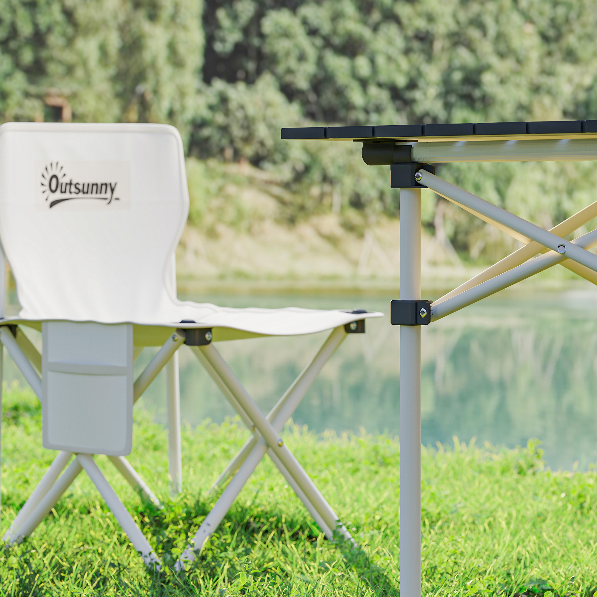 Ensemble table et chaise camping - table pliante camping avec 4 chaises rangements sacs de transport blanc