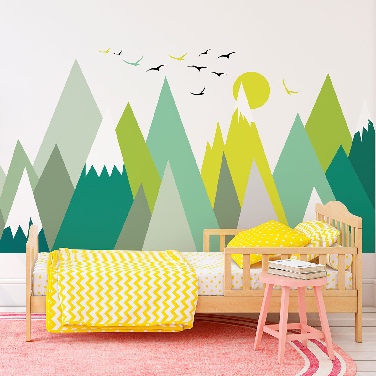 Stickers muraux enfants - Décoration chambre bébé - Autocollant Sticker mural géant enfant montagnes scandinaves LINCIKA