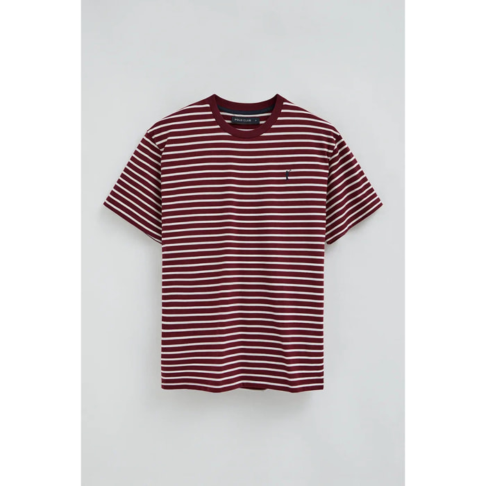 Camiseta de rayas granate y color crudo de corte holgado con logo Rigby Go