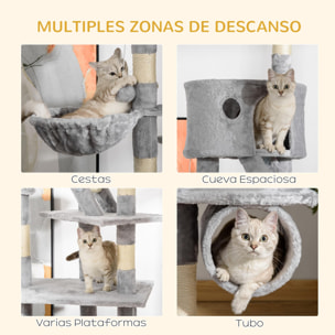 Árbol para Gatos de Suelo a Techo de 240-260 cm Árbol Rascador para Gatos con Altura Ajustable Múltiples Plataformas Cuevas Cestos y Rampas Gris