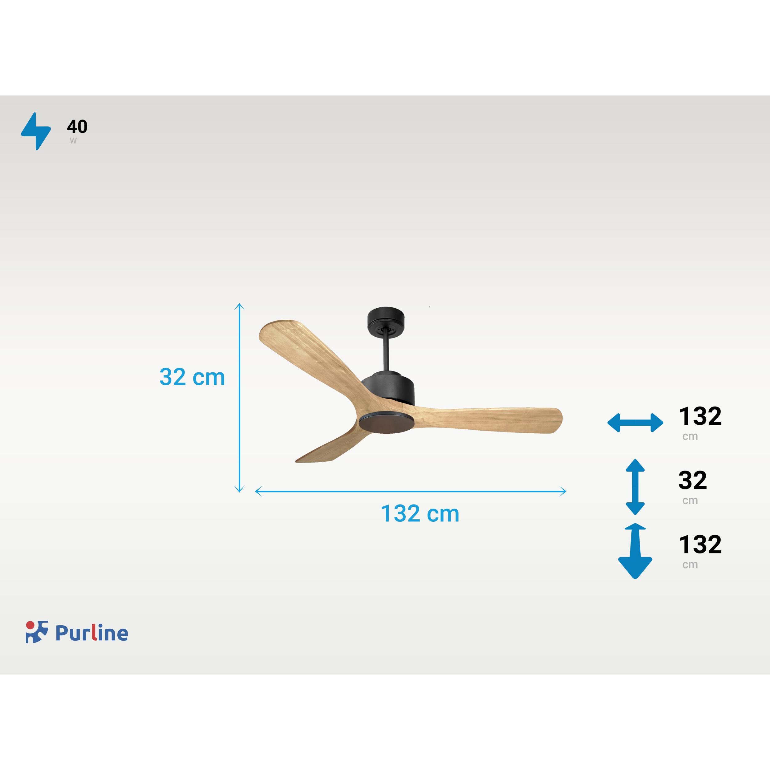 Ventilateur de plafond ø132 cm avec Wifi Réversible Hypersilence 40   W Noir