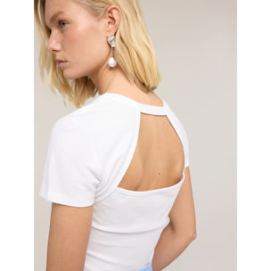 Motivi - T-shirt in jersey a coste con cut-out - Bianco