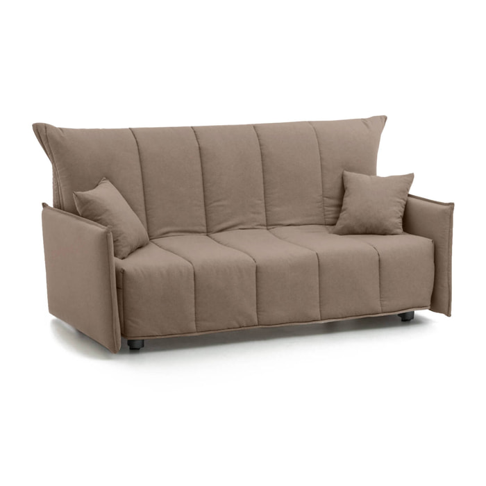 Divano letto 2 posti Alaric, Sofà con apertura a carrello in tessuto imbottito, Braccioli standard, 100% Made in Italy, Cm 150x90h85, Tortora
