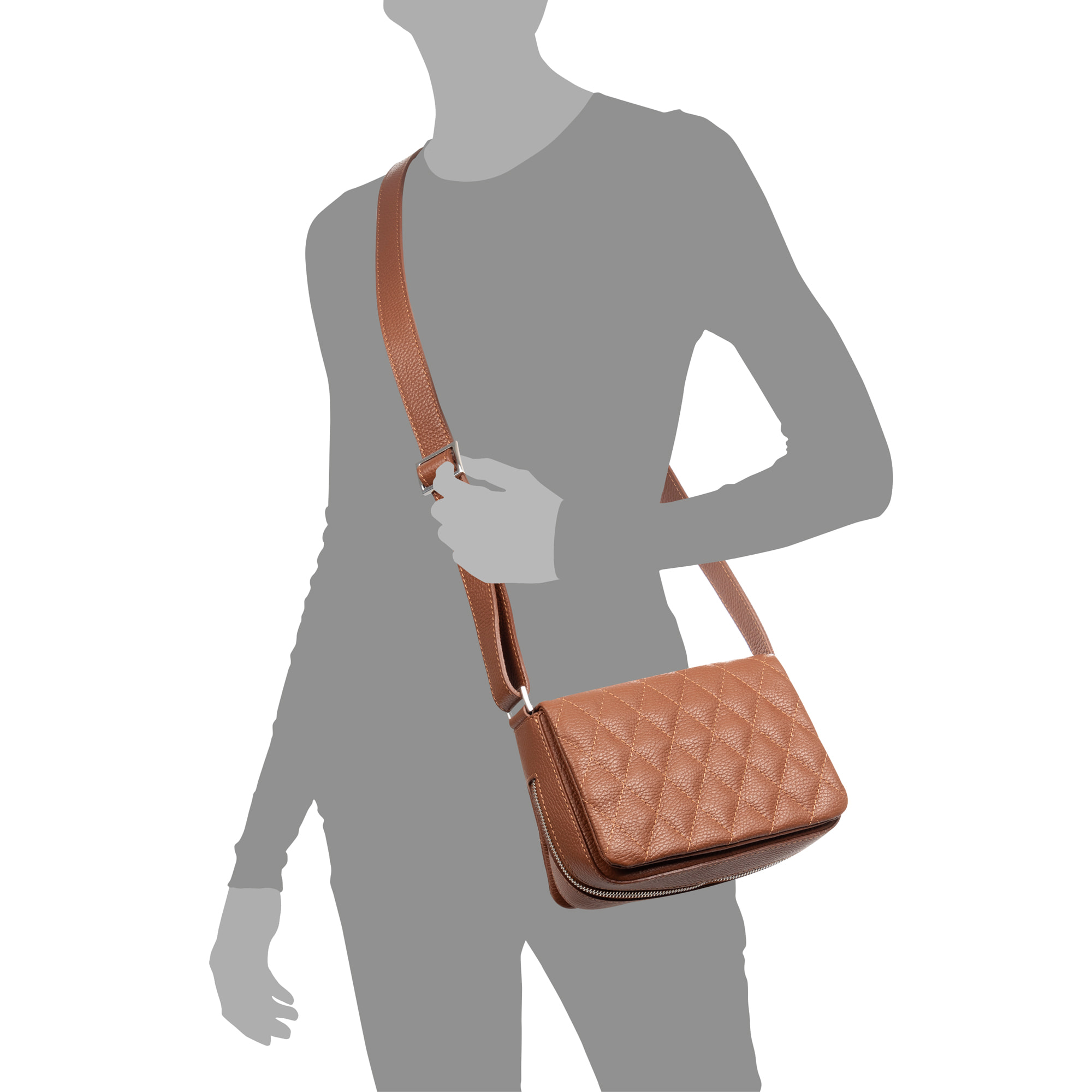 Borsa a tracolla Argentera donna. Vera pelle Dollaro con cuciture a disegno geometrico.