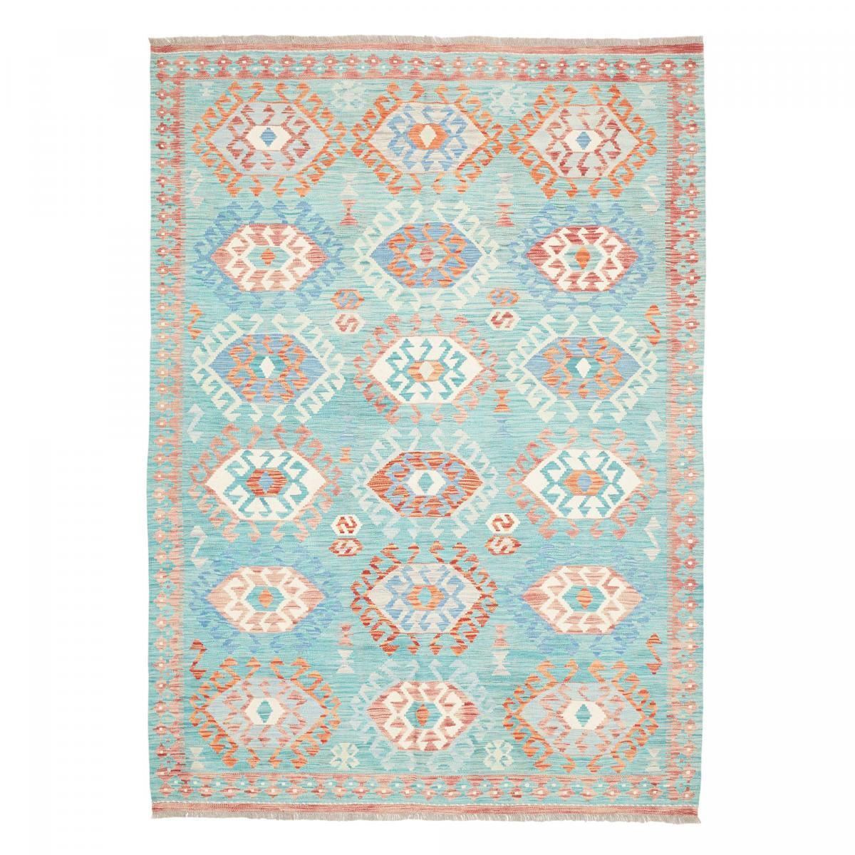 Tapis kilim géométrique, tissé à plat, en laine naturelle
