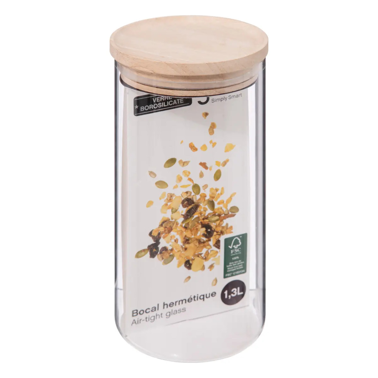 Bocal verre couvercle bois "Hermet" 1.3L