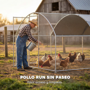 Gallinero para Exterior Grande 2,8x3,4x1,9 m, 9,5 m², Gallinero de Acero Galvanizado con Cubierta de Tela Oxford, Anti-UV e Impermeable, Puerta y Pestillos, Jaula para 10-16 Gallinas, Plata