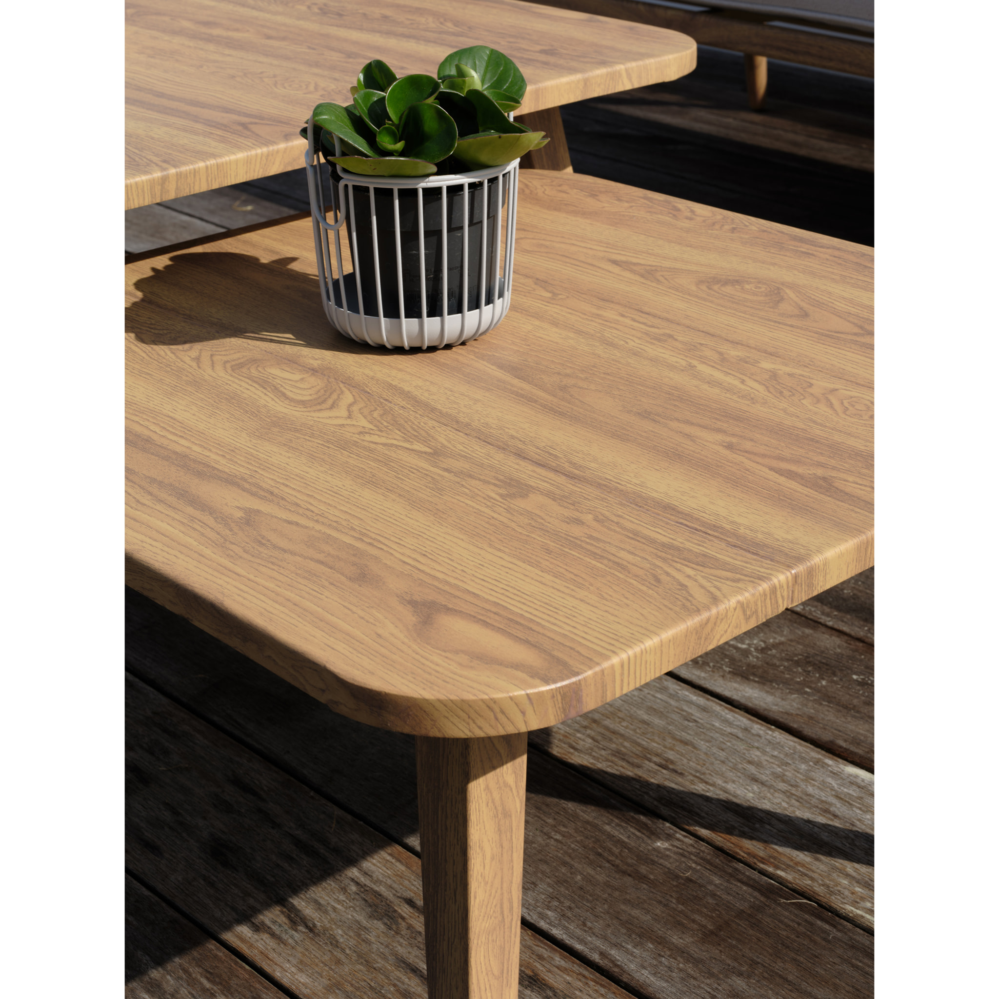 IBARRA - Salon bas de jardin 5 pl en aluminium imitation bois et corde tissée