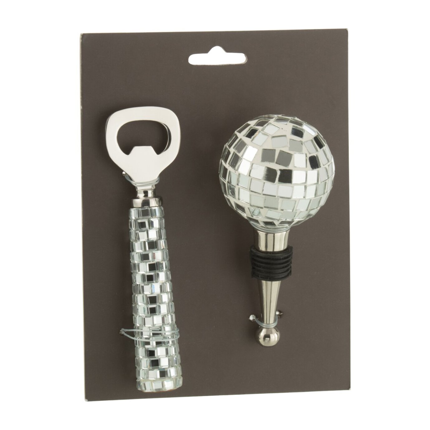 J-Line ouvre-bouteille + bouchon Mosaïque - verre - argent