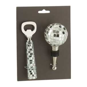 J-Line ouvre-bouteille + bouchon Mosaïque - verre - argent