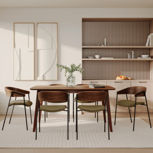 Lot de 2 chaises en velours vert kaki et bois de noyer - Esmée