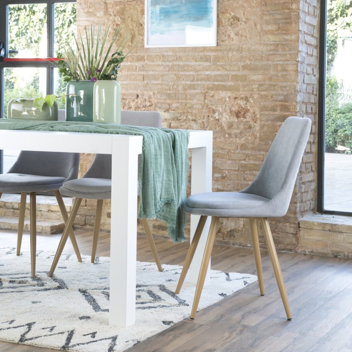 Pack de 4 chaises -tissu et bois, pieds métaliques-couleur gris 47 x 87 x 51 cm