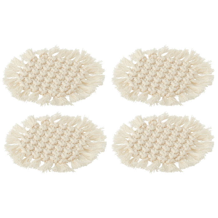 J-Line dessous de verre Rond Macramé - polyester - beige - 4 pièces