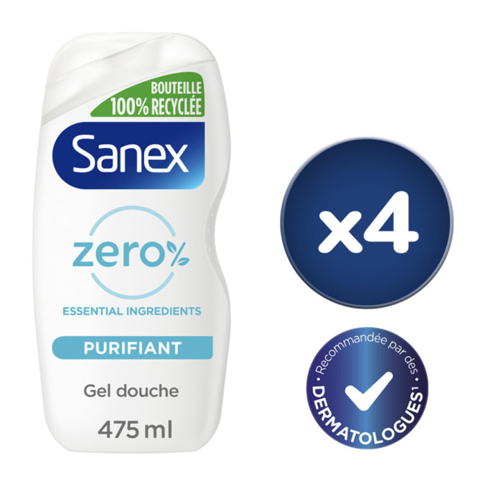 Pack de 4 - 2 lots de 2 - Gels Douche sans savon Sanex Zéro 0% Essential Purifiant