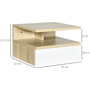 Set de 2 Mesitas de Noche Flotantes Mesillas de Noche de Pared con 1 Cajón y Estante Abierto Diseño Moderno para Dormitorio 35x32x22,5 cm Roble y Blanco