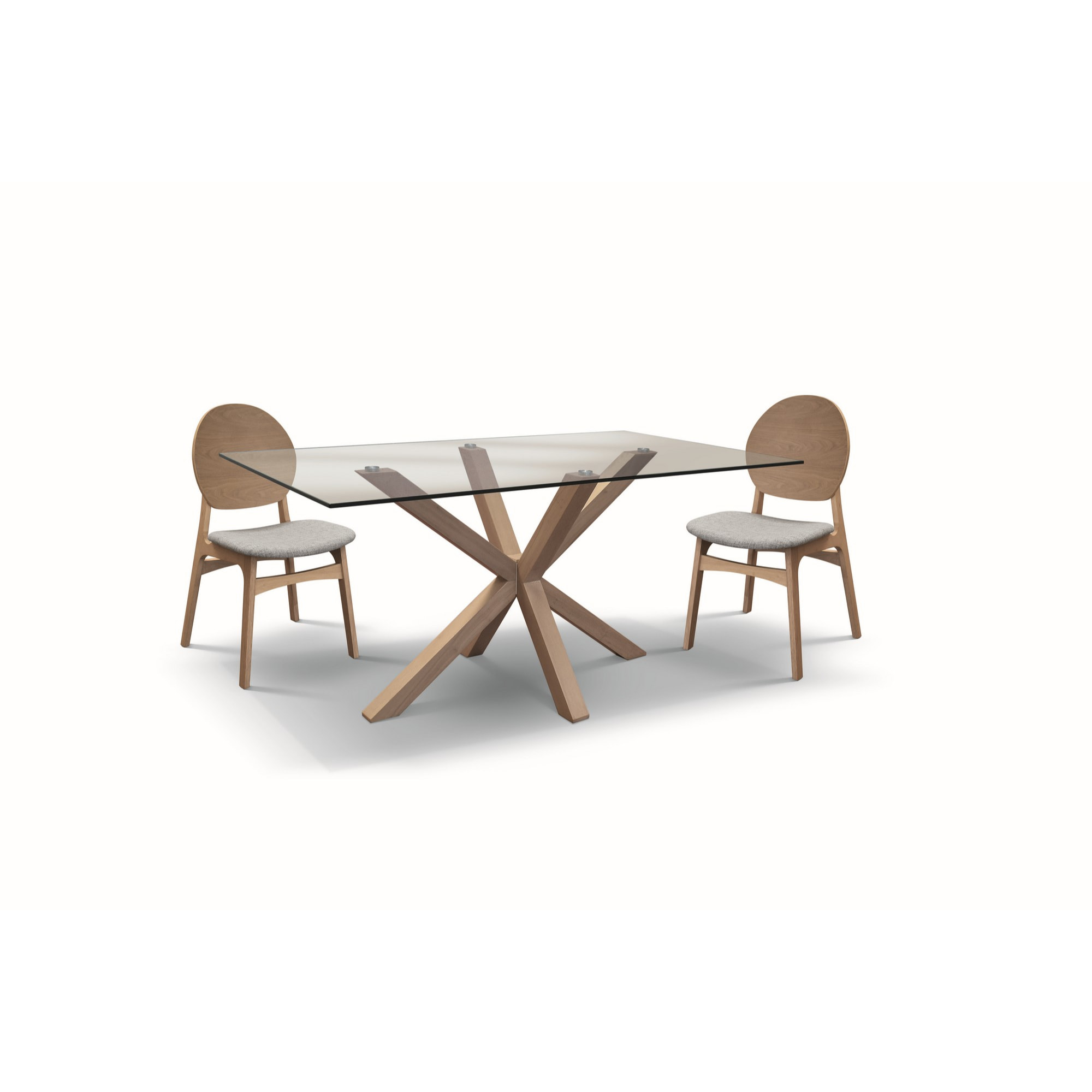 Tavolo SILVER LAKE in vetro trasparente e legno naturale, 160x90 cm