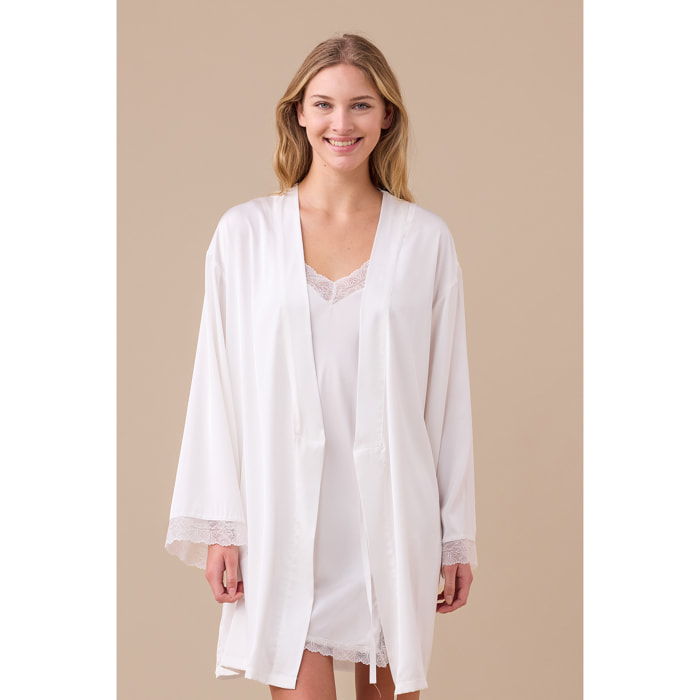 Completo 2 pezzi donna raso camicia da notte e vestaglia articolo bride. Noidinotte