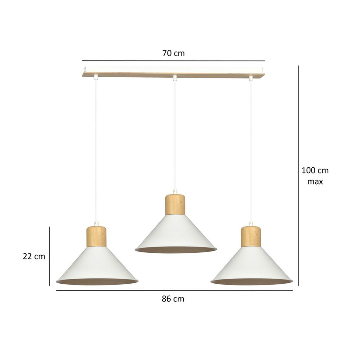 Lampada a sospensione ROWEN con inserti in legno e finitura bianca opaca