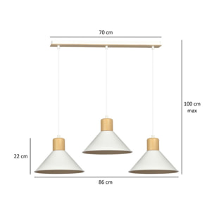 Lampada a sospensione ROWEN con inserti in legno e finitura bianca opaca
