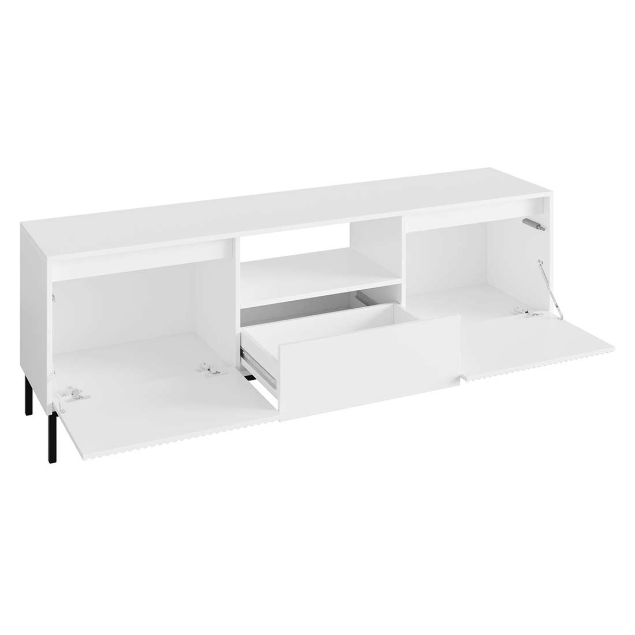 Girona - meuble tv ouvert - blanc - 2 portes, 1 tiroir et 1 niche - 174 cm - Blanc