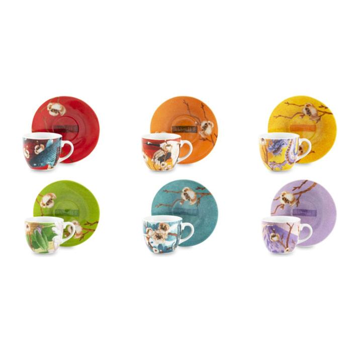 Set 6 Tazzine Caffè con Piattino Excelsa – Fuji, Porcellana Multicolore