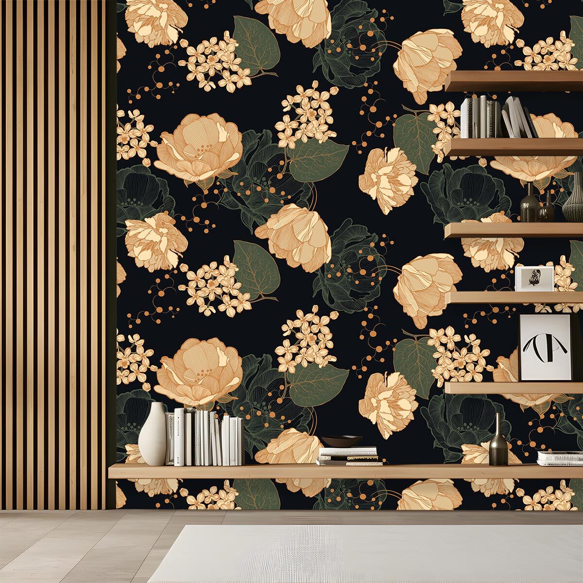 Papier peint, black floral Intissé