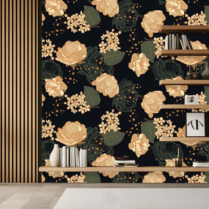 Papier peint, black floral Intissé