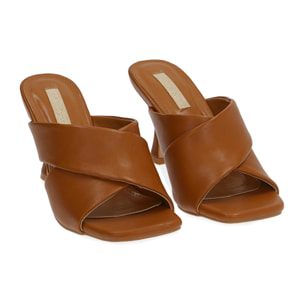 Mules cognac, tacco 8 cm