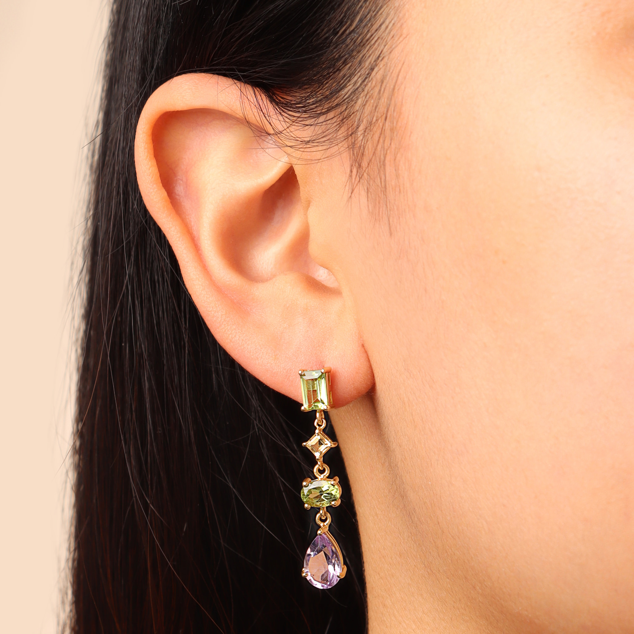 Orecchini Pendenti in Argento 925 placcato Oro Giallo 18Kt con Pietre Naturali Sfaccettate