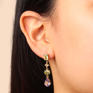 Orecchini Pendenti in Argento 925 placcato Oro Giallo 18Kt con Pietre Naturali Sfaccettate