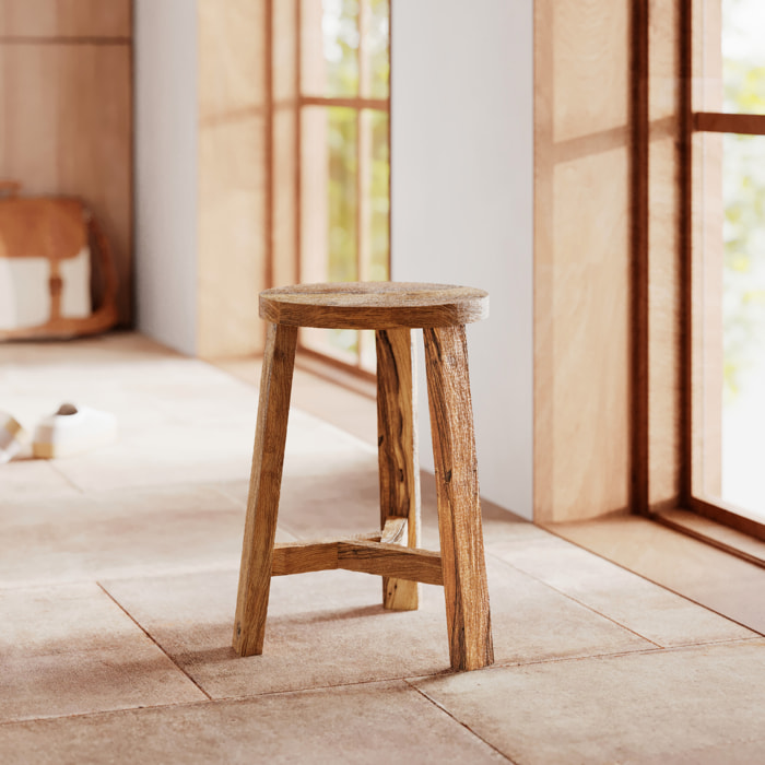 Tabouret rond en bois de teck recyclé H45 cm - Léa