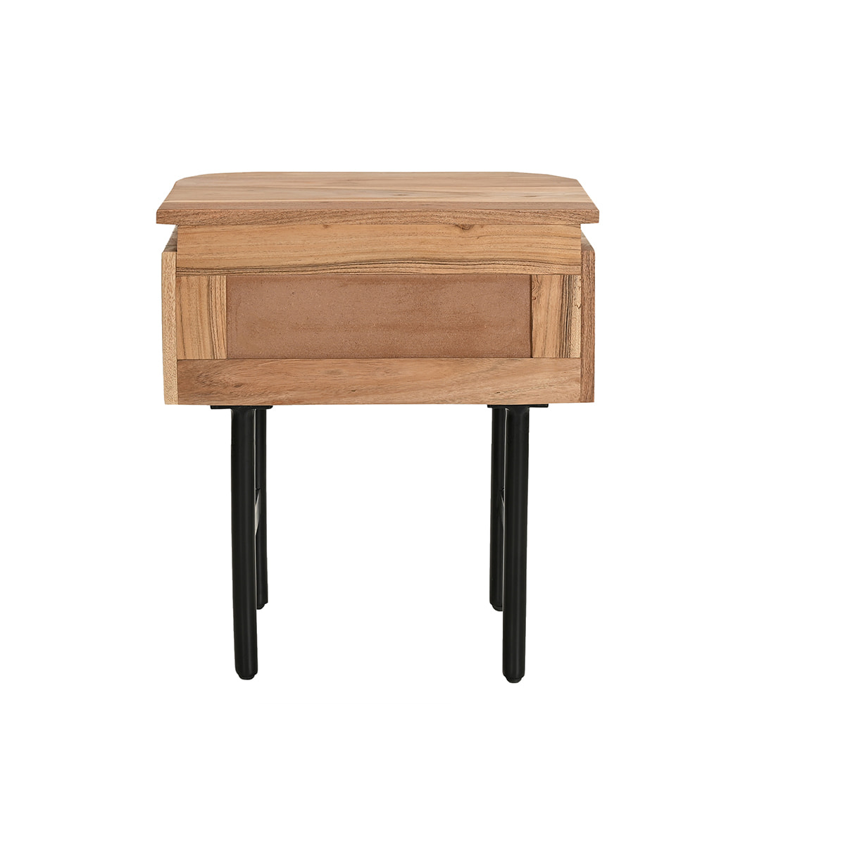 Table de chevet en bois massif et métal noir avec tiroir L45 cm NAPOLI