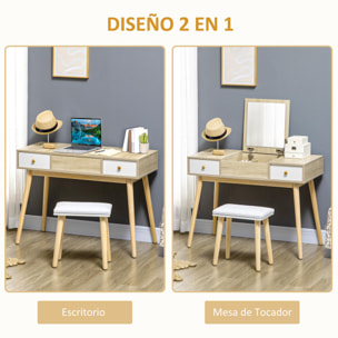 Pack Tocador y Silla con Espejo de Madera 100x45x118cm Natural