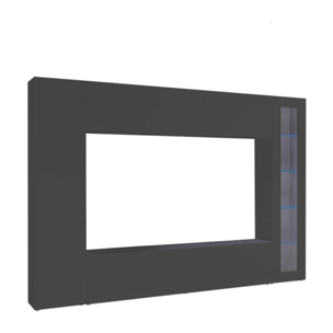 Parete attrezzata Donatello, Set salotto porta TV, Mobile soggiorno multiuso con vetrina e luce LED, 100% Made in Italy, cm 260x30h180, Antracite