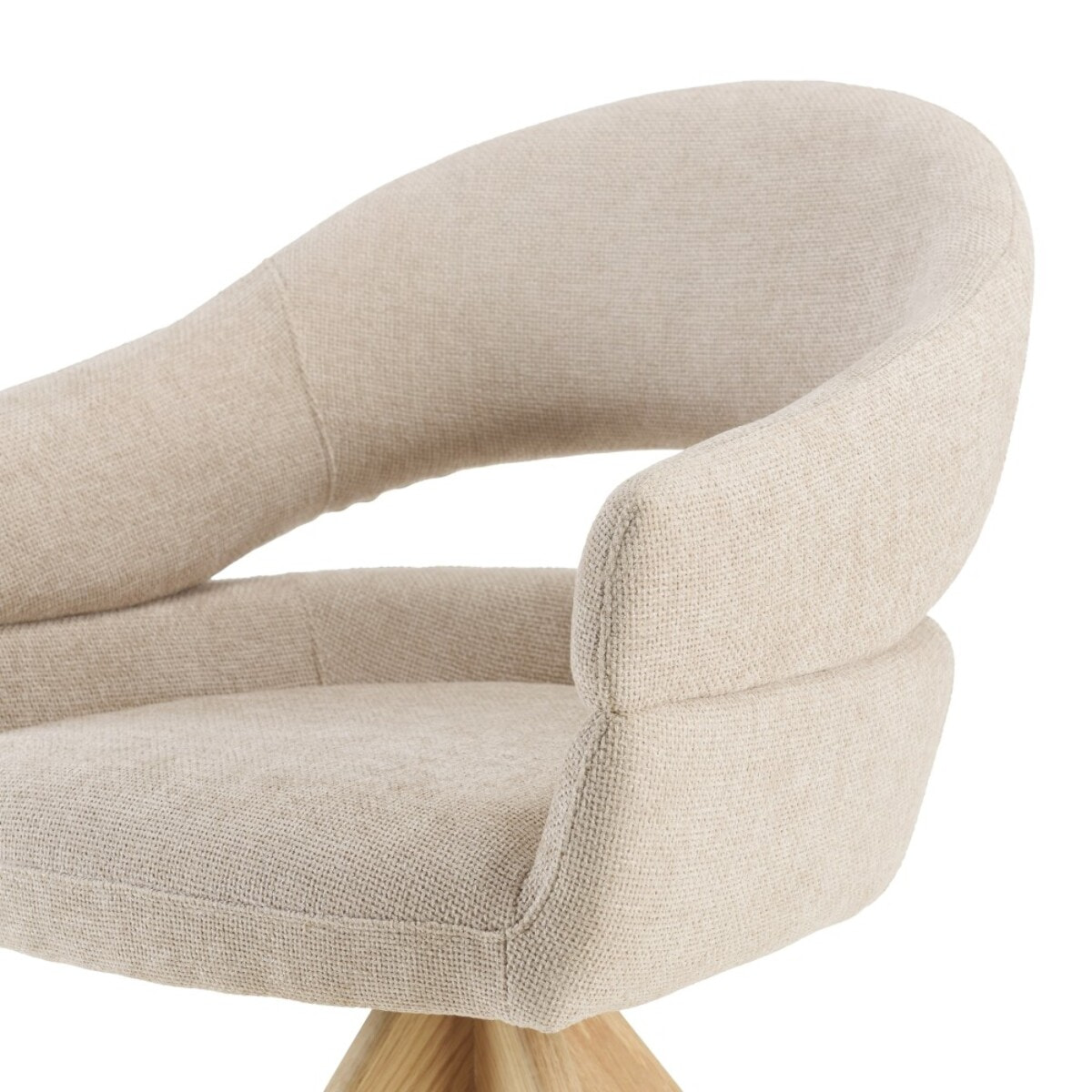 UGO - Chaise pivotante 360° en tissu beige dossier arrondi, pieds bois UGO