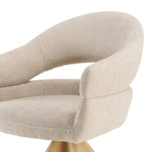 UGO - Chaise pivotante 360° en tissu beige dossier arrondi, pieds bois UGO