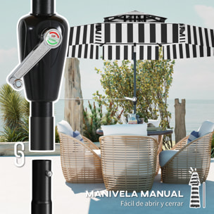 Sombrilla Terraza Exterior Ø263 cm Sombrilla de Jardín con Ángulo Ajustable y Manivela Protección UV30+ Parasol para Patio Terraza Negro y Blanco