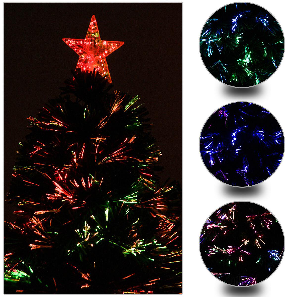 Sapin de Noël artificiel lumineux fibre optique LED multicolore + support pied Ø 60 x 120H cm 130 branches étoile sommet brillante vert